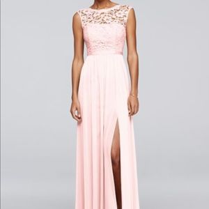 LONG BRIDESMAID DRESS WITH LACE BODICE